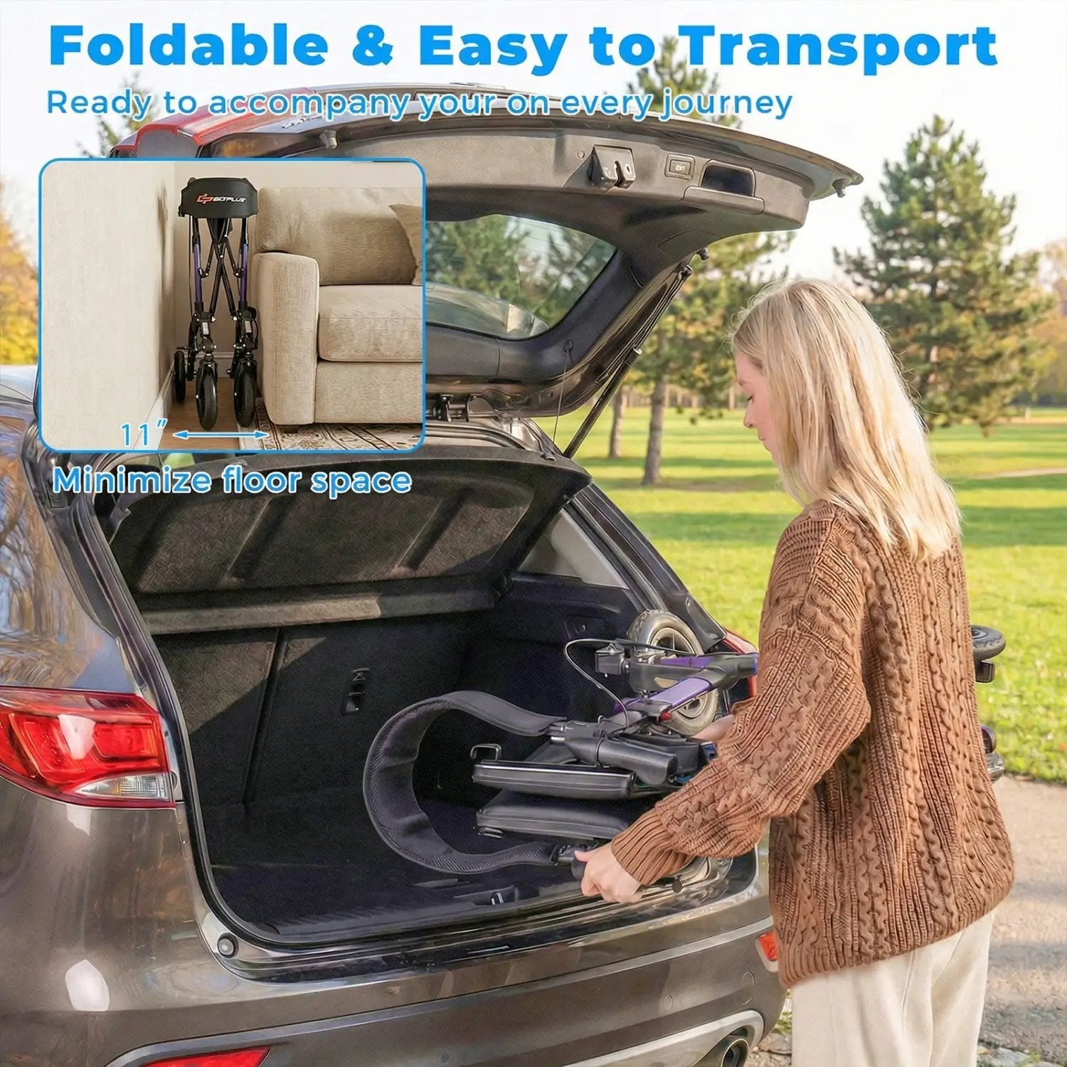 Rollator Walker for Seniors Folding Rolling Walker with Seat by DirectDeals