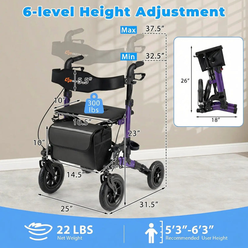 Rollator Walker for Seniors Folding Rolling Walker with Seat by DirectDeals
