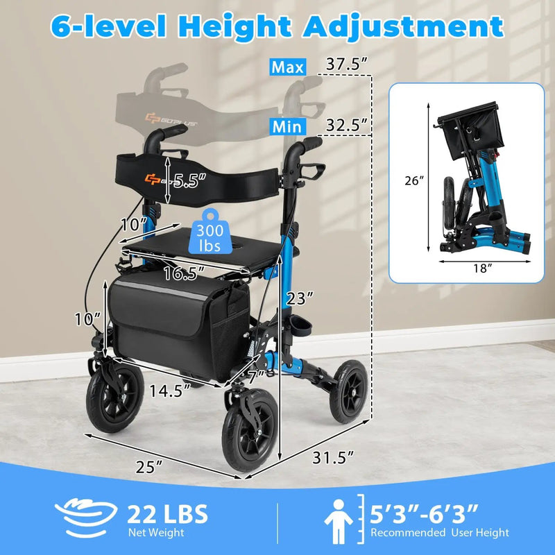 Rollator Walker for Seniors Folding Rolling Walker with Seat by DirectDeals