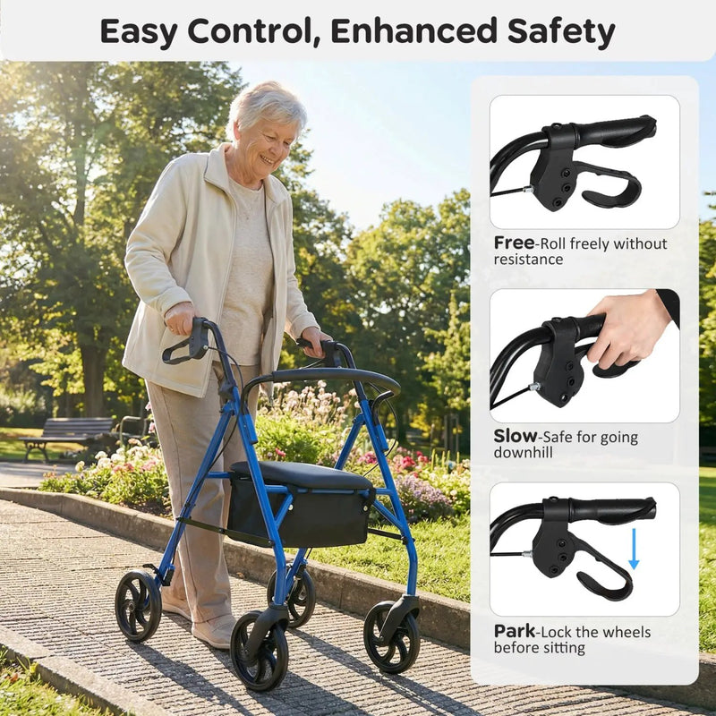 Rollator Walker with Seat and Height Adjustable Handles by DirectDeals