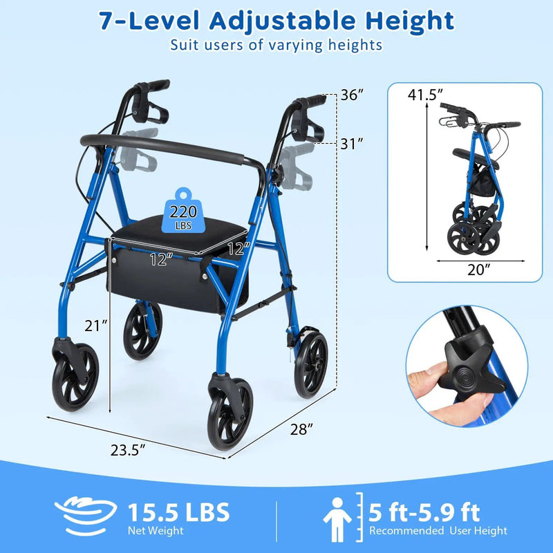Rollator Walker with Seat and Height Adjustable Handles by DirectDeals