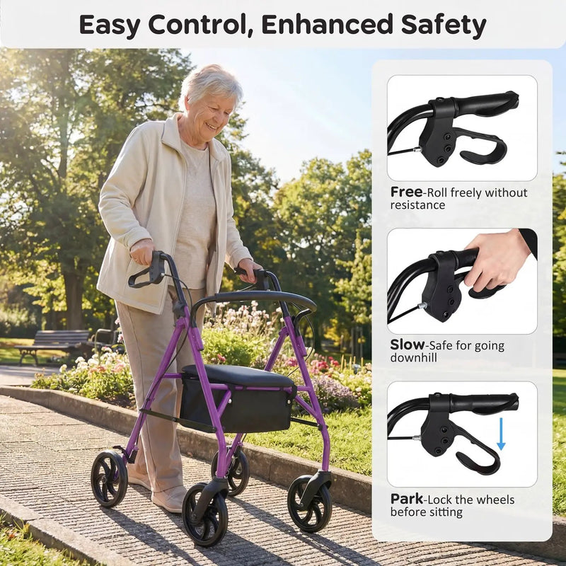Rollator Walker with Seat and Height Adjustable Handles by DirectDeals