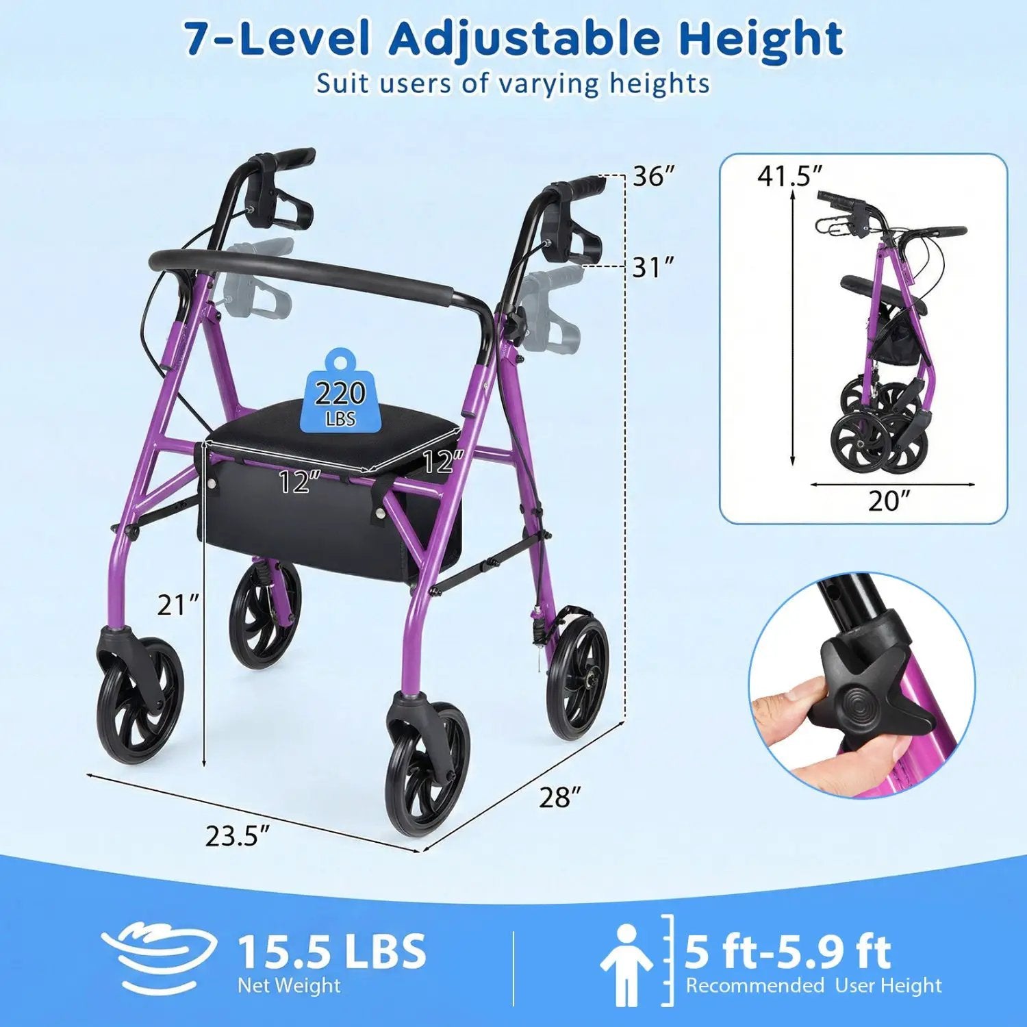 Rollator Walker with Seat and Height Adjustable Handles by DirectDeals