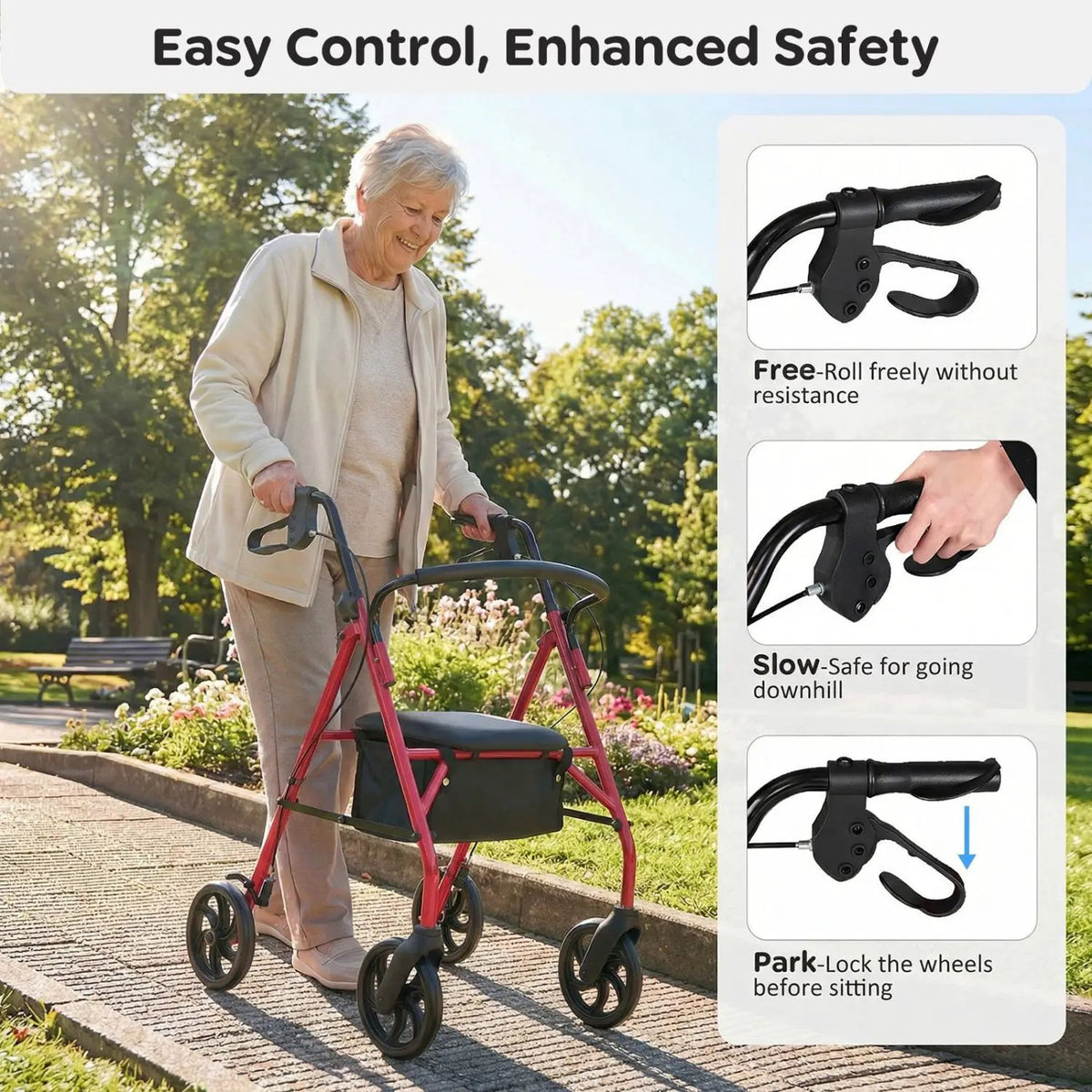 Rollator Walker with Seat and Height Adjustable Handles by DirectDeals