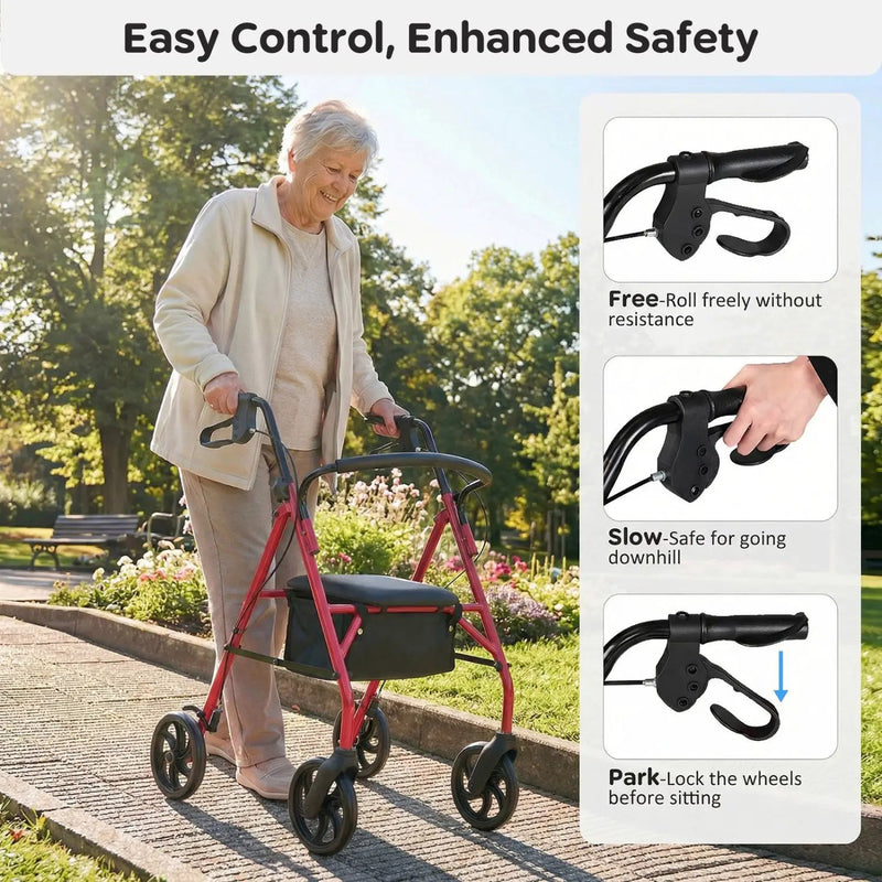 Rollator Walker with Seat and Height Adjustable Handles by DirectDeals