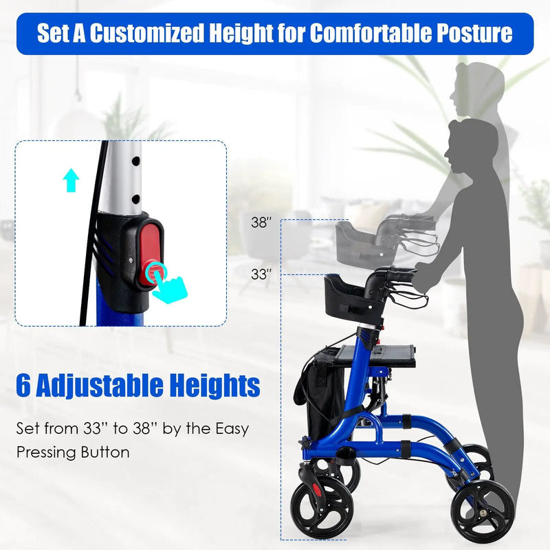 Folding Aluminum Rollator Walker with 8 inch Wheels and Seat by DirectDeals