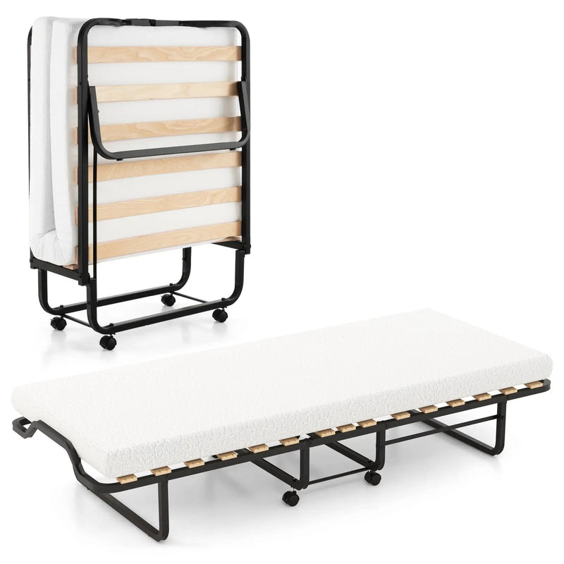Rollaway Folding Bed with Memory Foam Mattress Made in Italy by DirectDeals