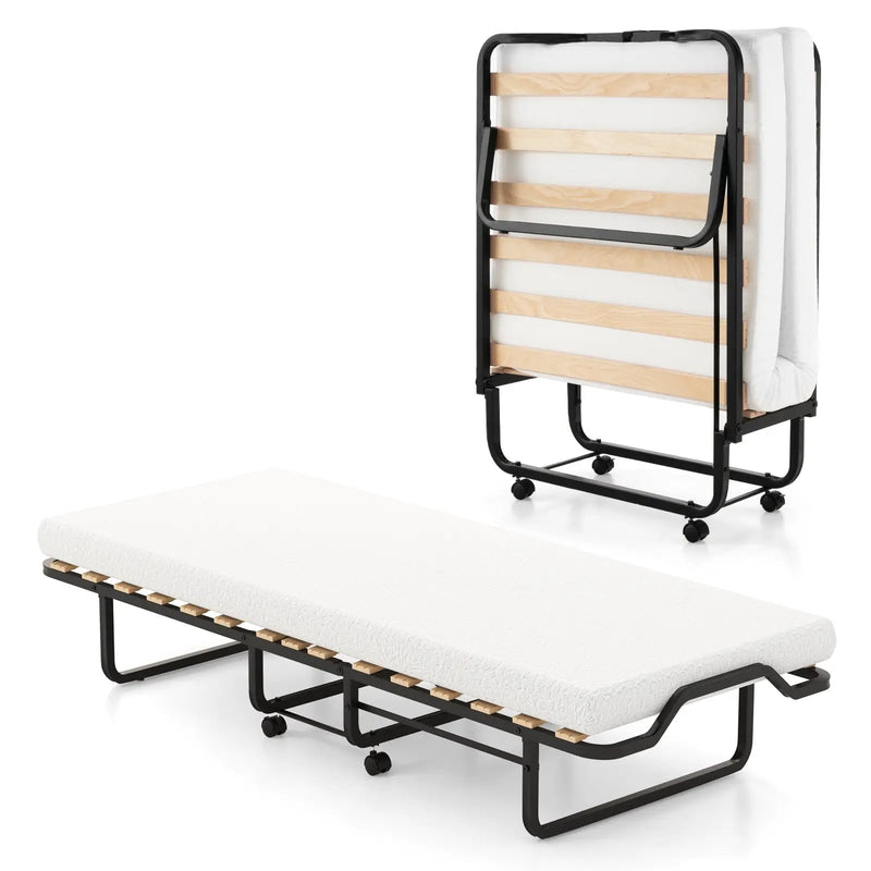 Rollaway Folding Bed with Memory Foam Mattress Made in Italy by DirectDeals
