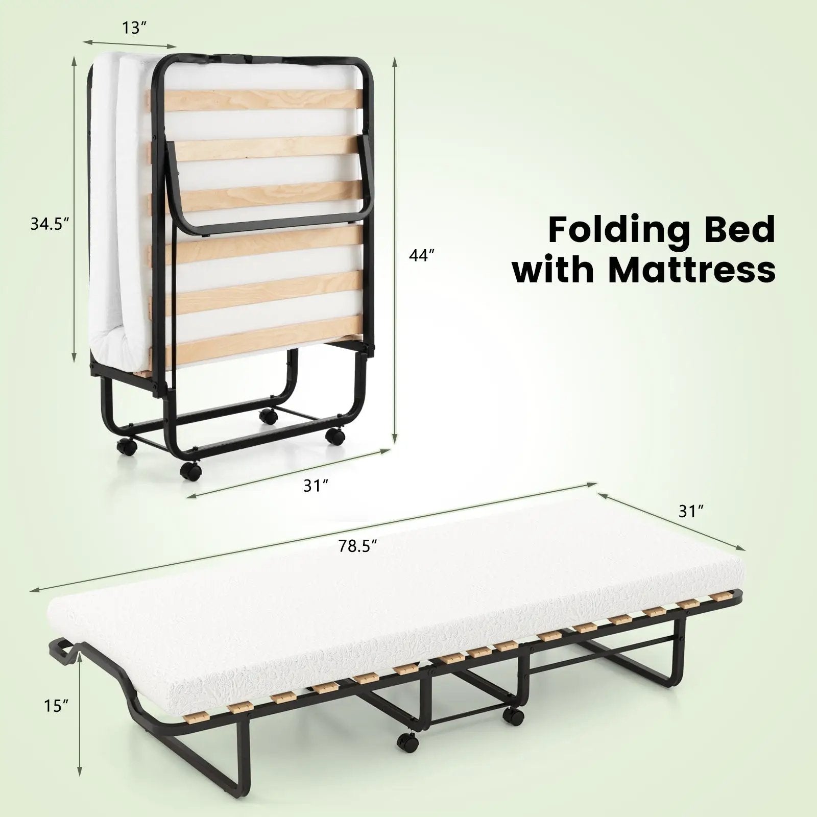 Rollaway Folding Bed with Memory Foam Mattress Made in Italy by DirectDeals