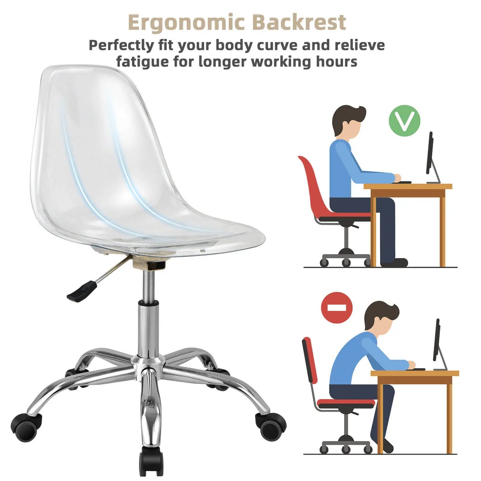 Swivel Acrylic Armless Adjustable Height Office Chair by DirectDeals
