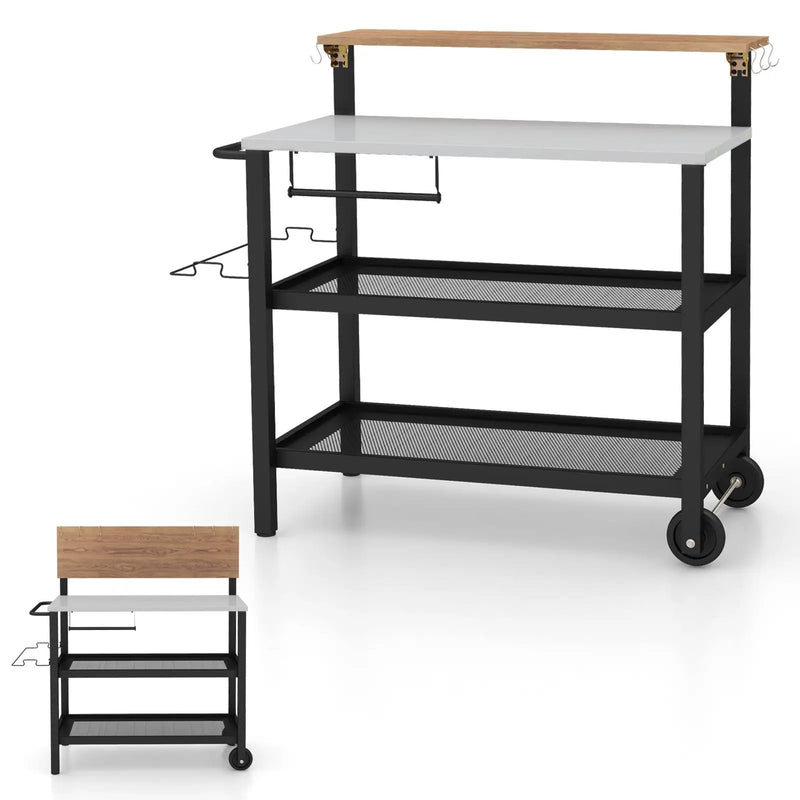 Rolling Bar Cart with Flip-up Table and Hooks for Kitchen by DirectDeals