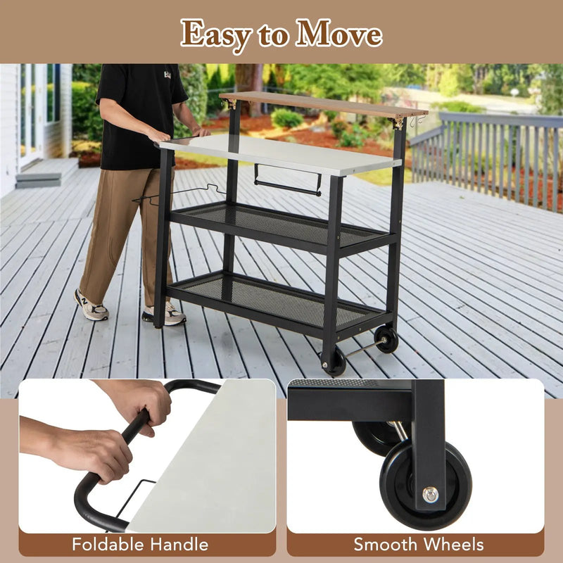 Rolling Bar Cart with Flip-up Table and Hooks for Kitchen by DirectDeals