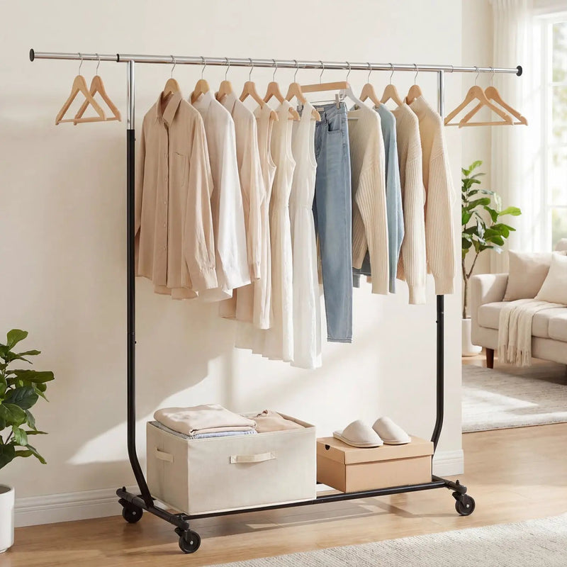 Rolling Clothes Rack Extendable Garment Stand for Hanging Clothes by DirectDeals