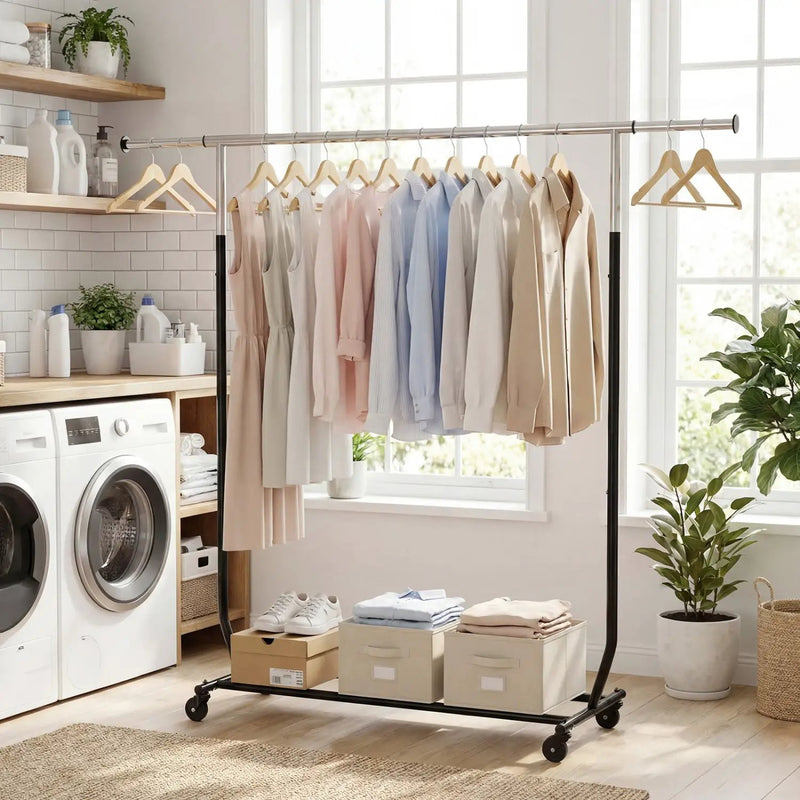 Rolling Clothes Rack Extendable Garment Stand for Hanging Clothes by DirectDeals