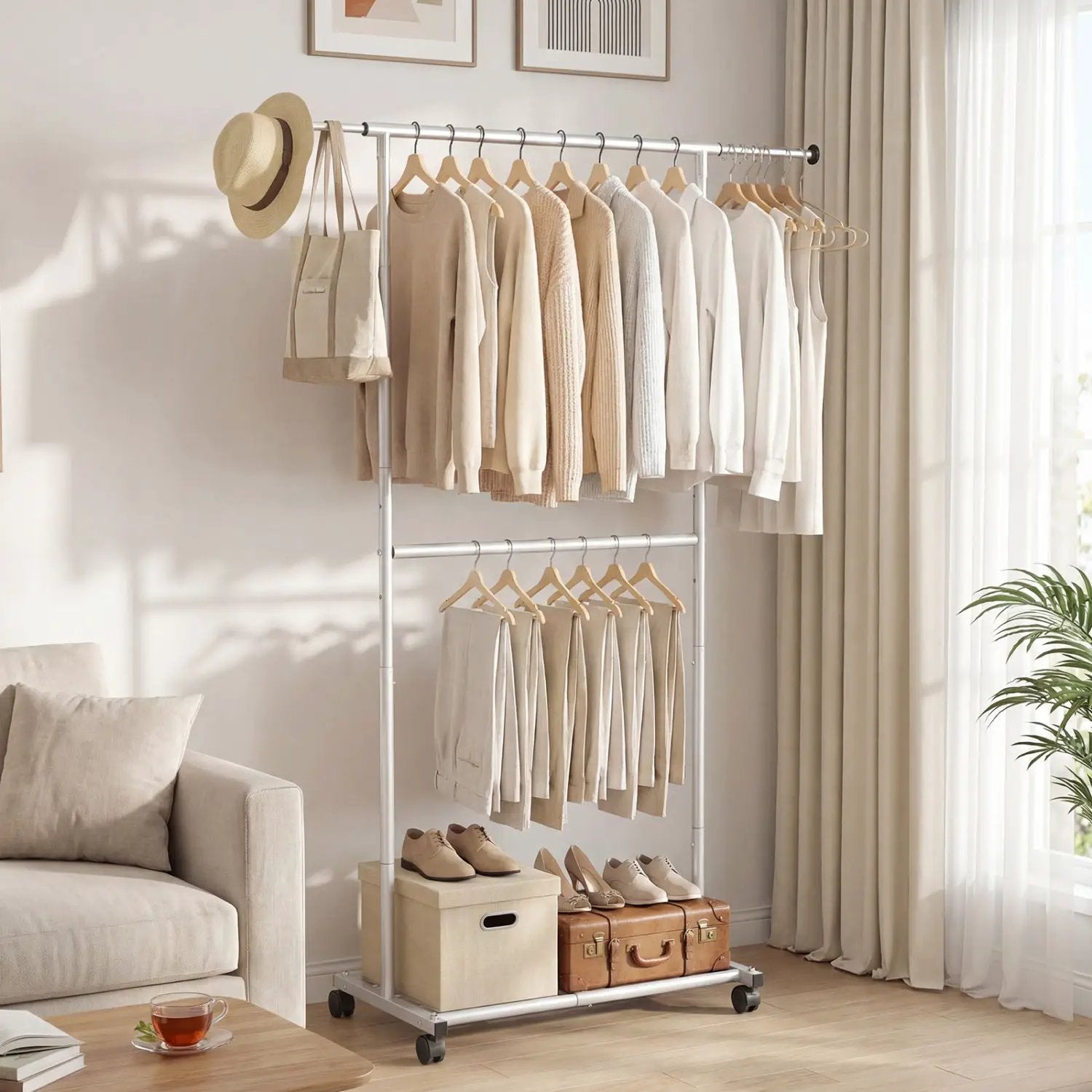 Rolling Clothes Rack Double by DirectDeals