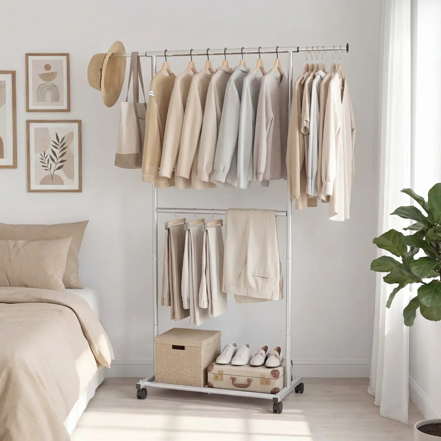 Rolling Clothes Rack Double by DirectDeals