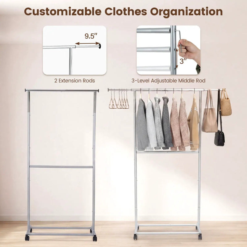 Rolling Clothes Rack Double by DirectDeals