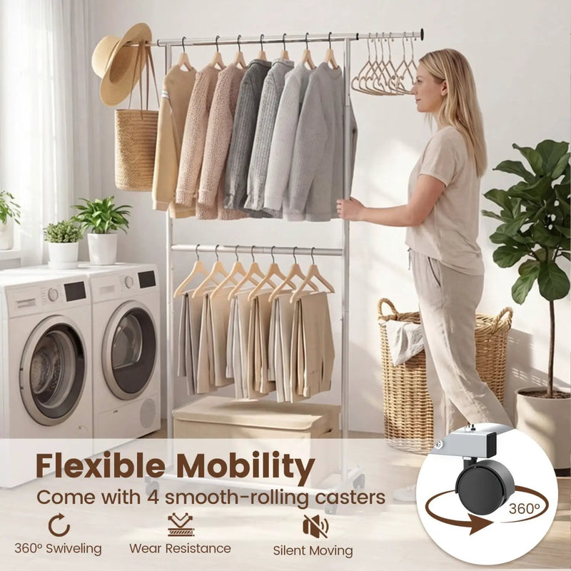 Rolling Clothes Rack Double by DirectDeals