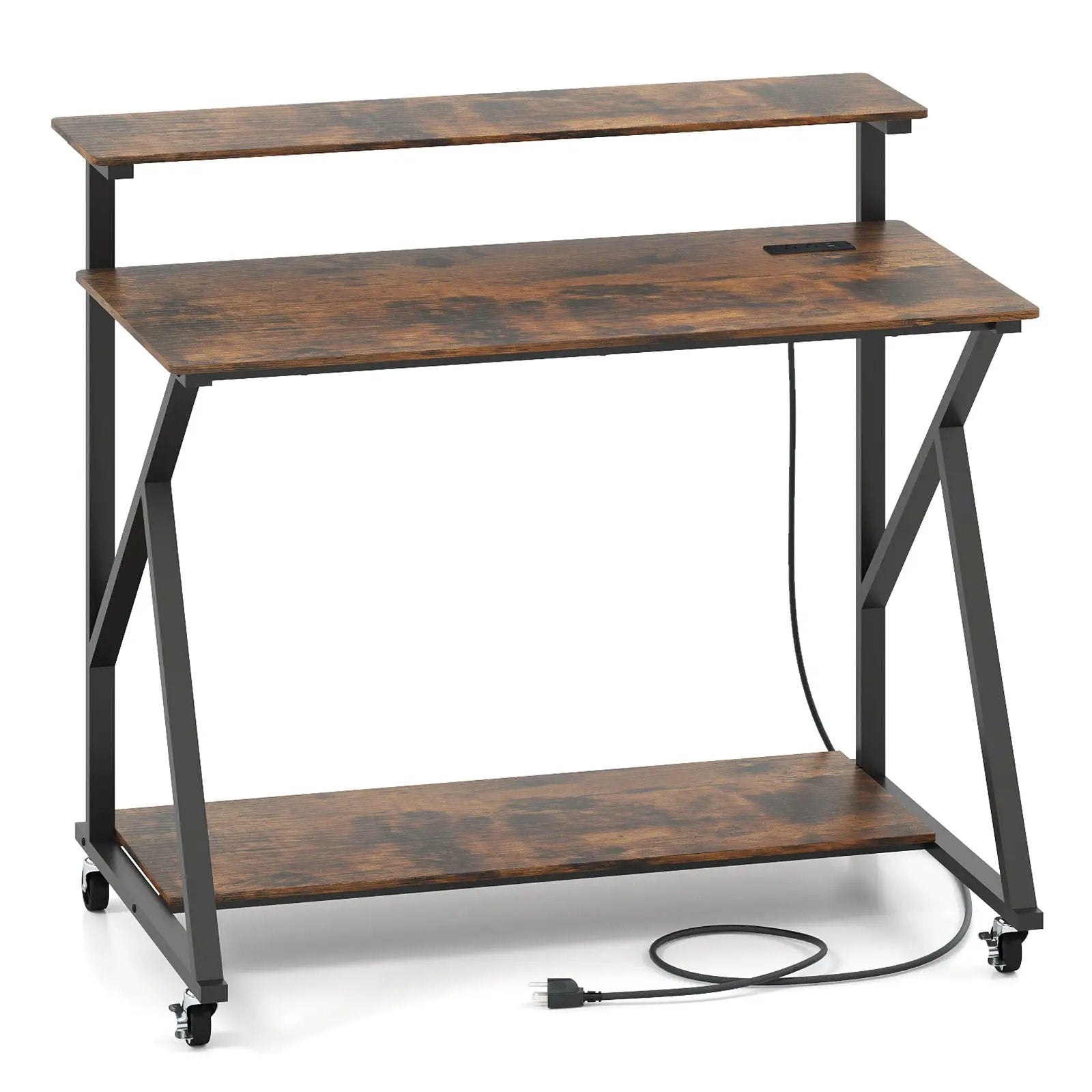Rolling Computer Desk with Charging Station and Monitor Shelf Storage for Home Office by DirectDeals