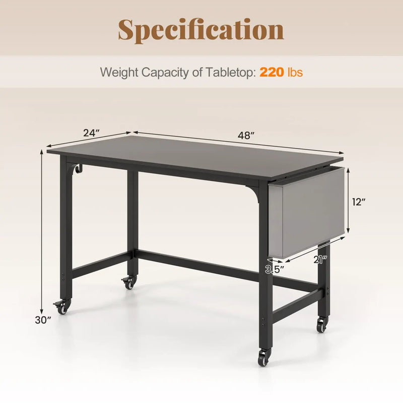 Rolling Computer Desk with Lockable Wheels 48" x 24" by DirectDeals