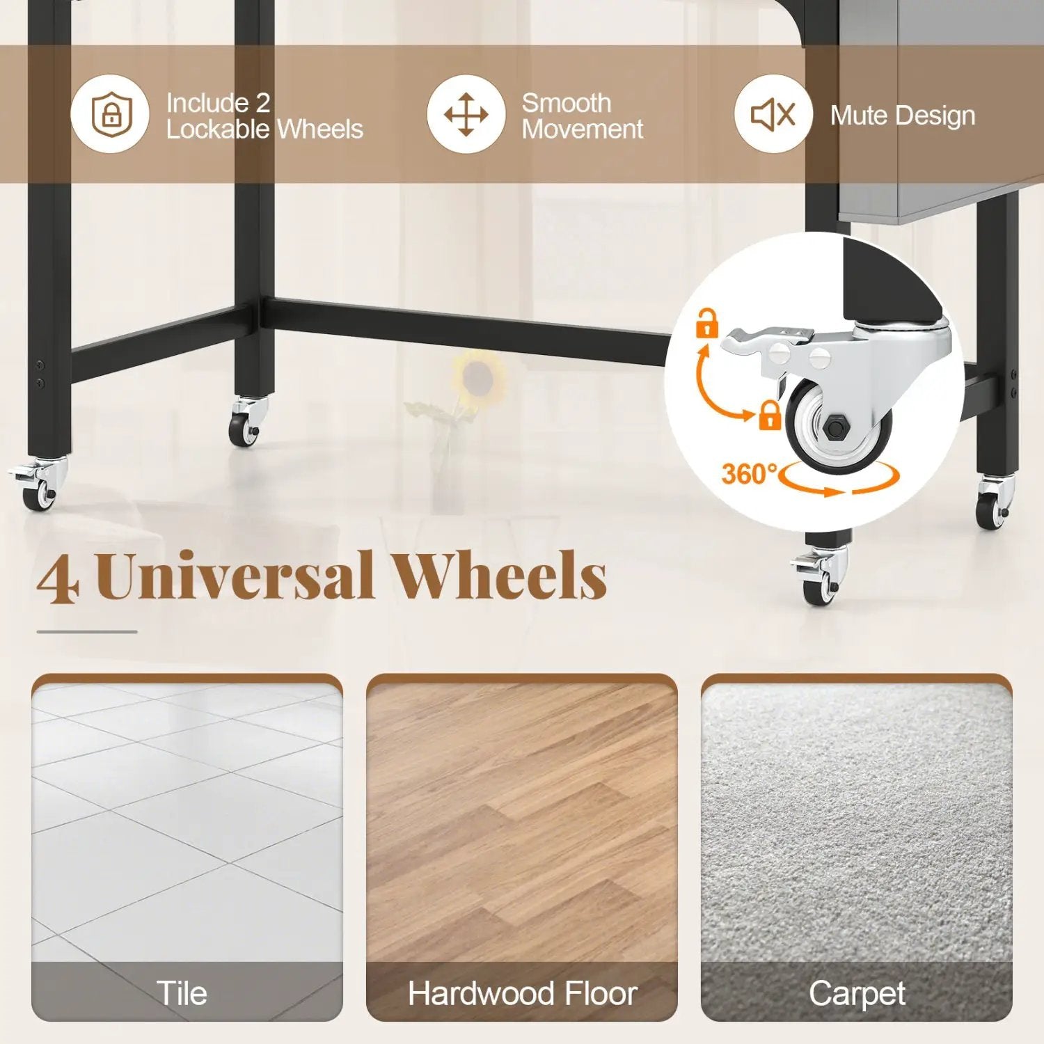 Rolling Computer Desk with Lockable Wheels 48" x 24" by DirectDeals