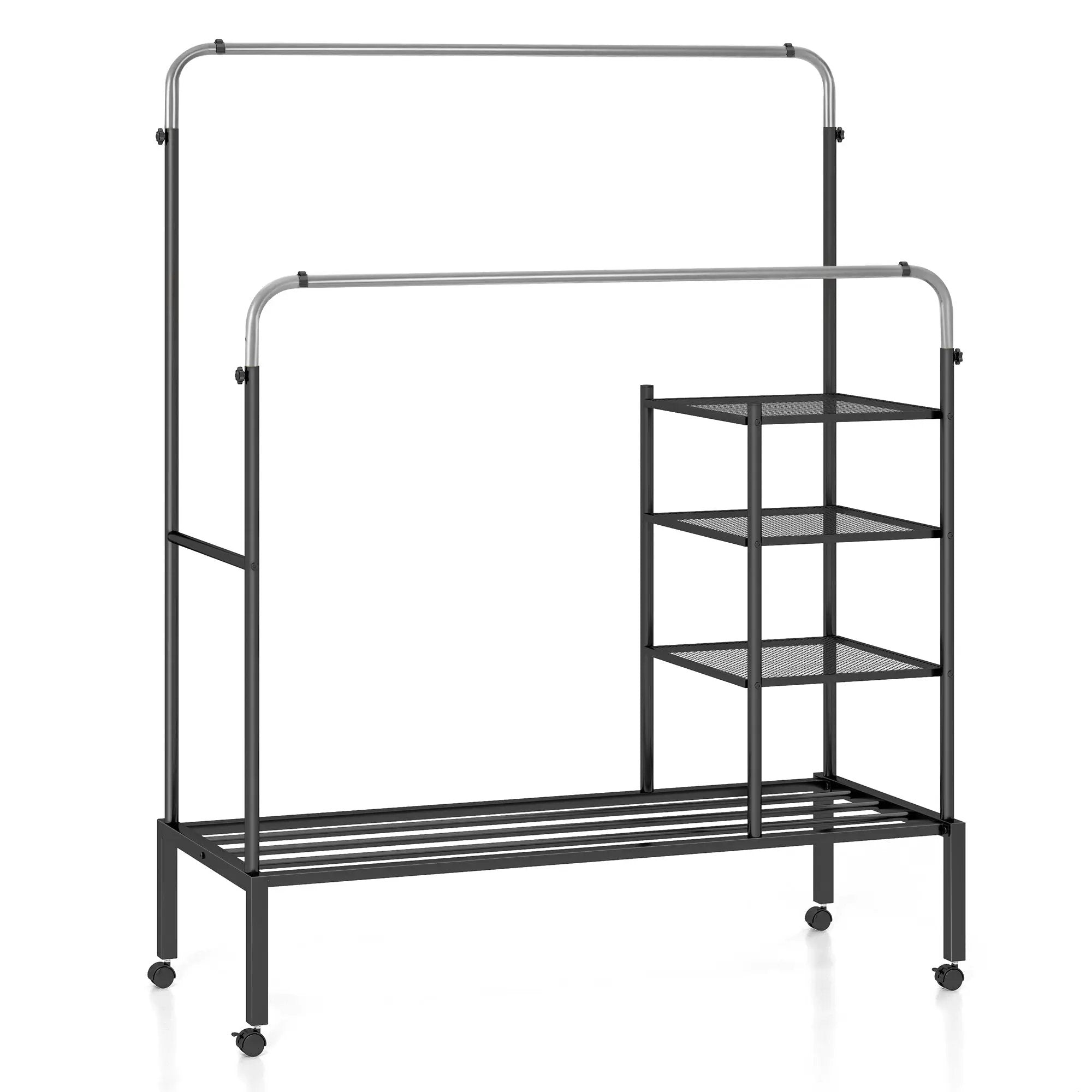 Rolling Double Rods Garment Rack with Height Adjustable Hanging Bars by DirectDeals