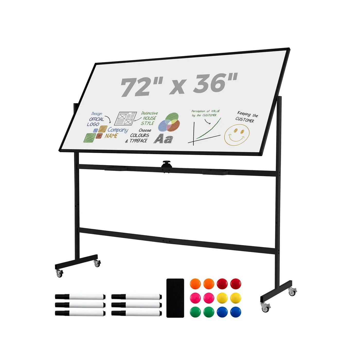 Rolling Double-Sided Magnetic Whiteboard on Wheels with Stand and Aluminum Alloy Frame by DirectDeals