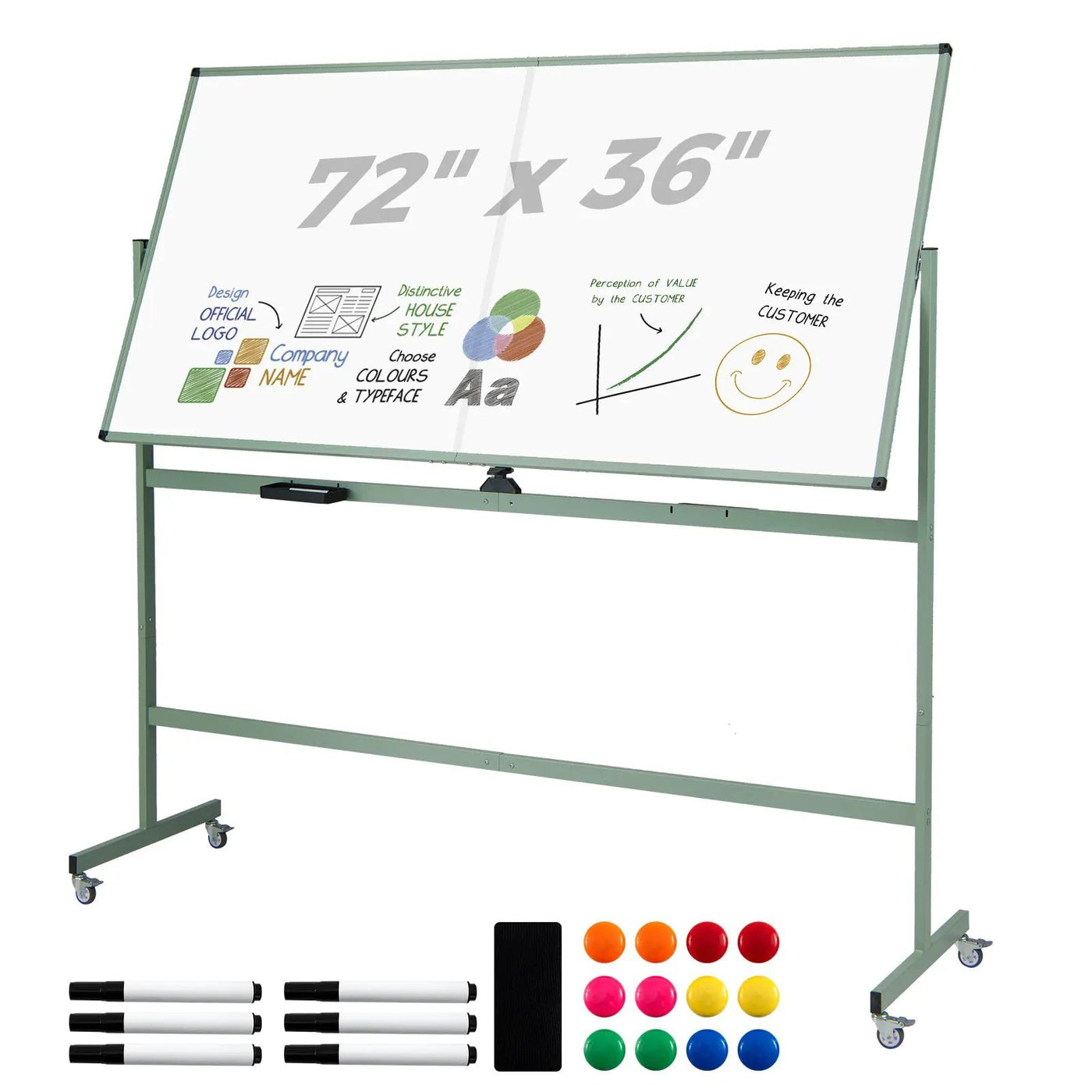 Rolling Double-Sided Magnetic Whiteboard on Wheels with Stand and Aluminum Alloy Frame by DirectDeals