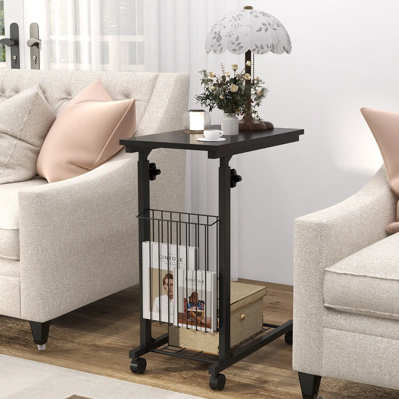 Rolling Height Adjustable Sofa End Side Table by DirectDeals