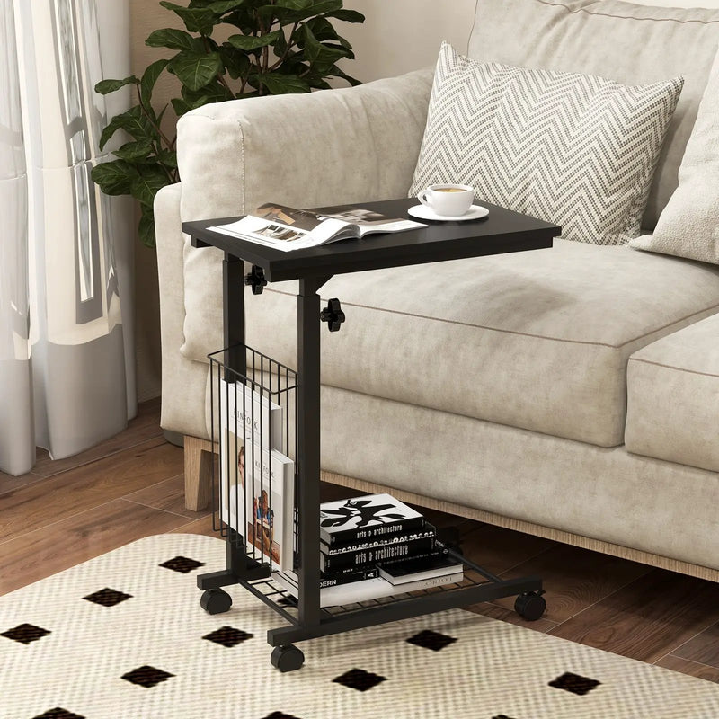 Rolling Height Adjustable Sofa End Side Table by DirectDeals
