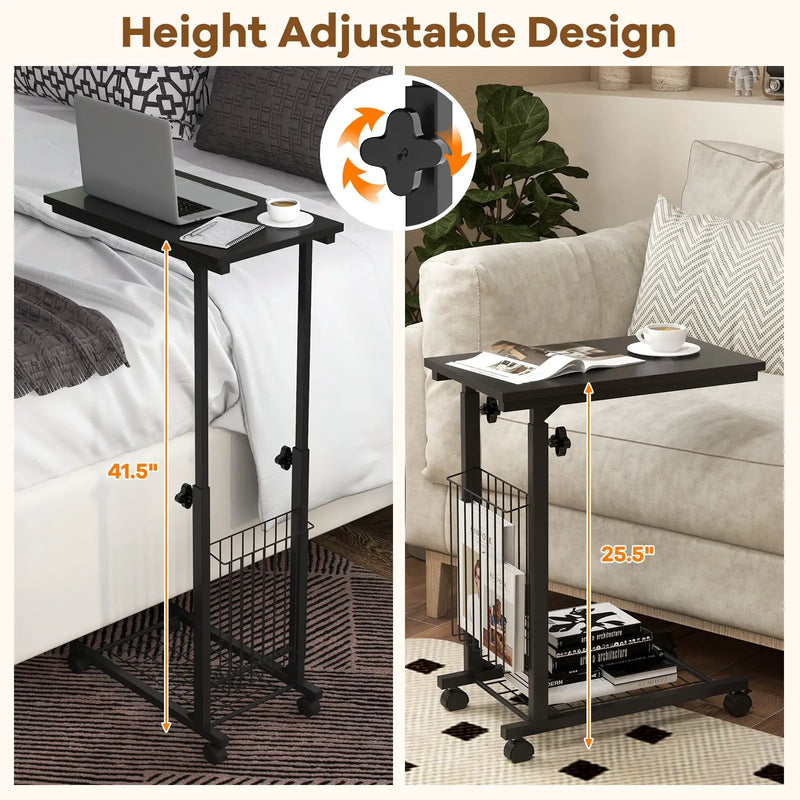 Rolling Height Adjustable Sofa End Side Table by DirectDeals