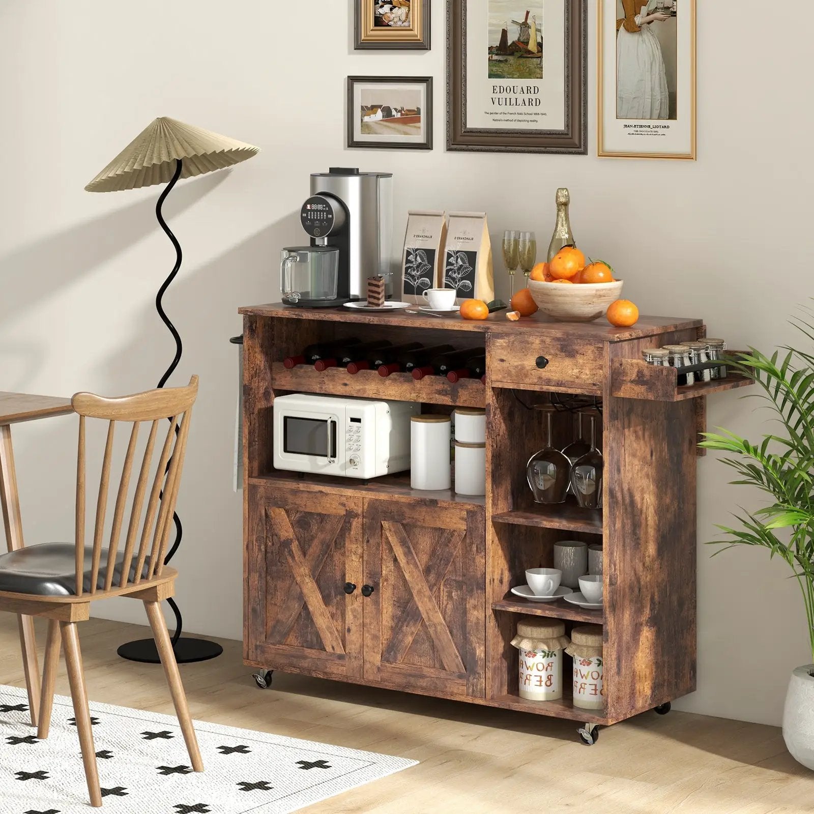 Rolling Kitchen Island Cart with Drop Leaf and Wine Rack-Rustic Brown by DirectDeals