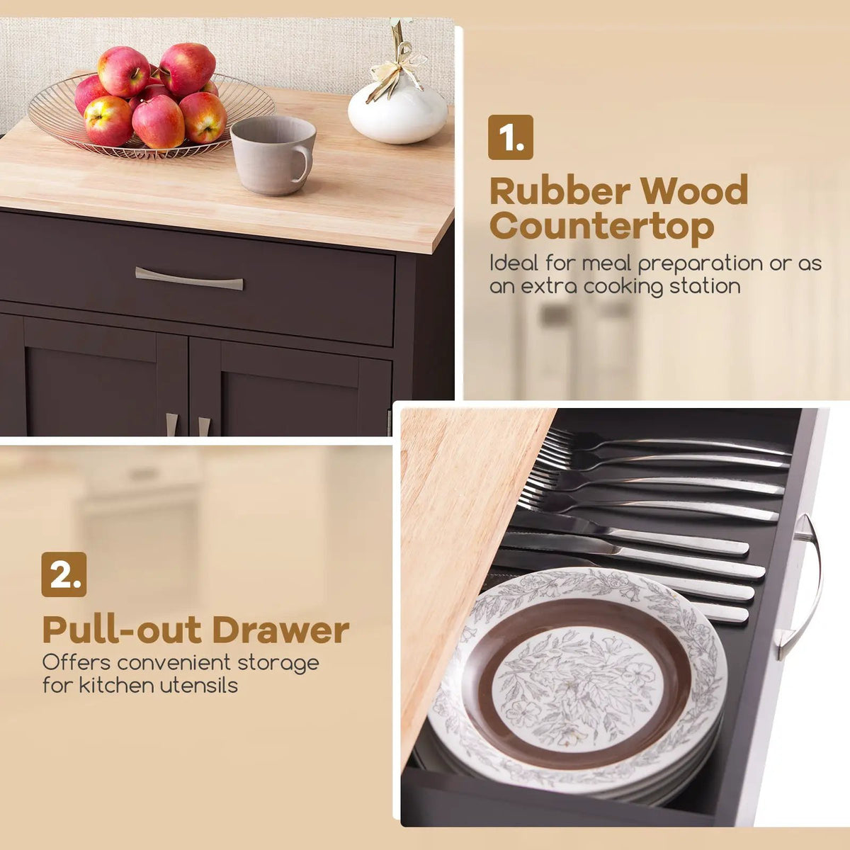 Rolling Kitchen Island Cart with Drawer and Towel Rack by DirectDeals
