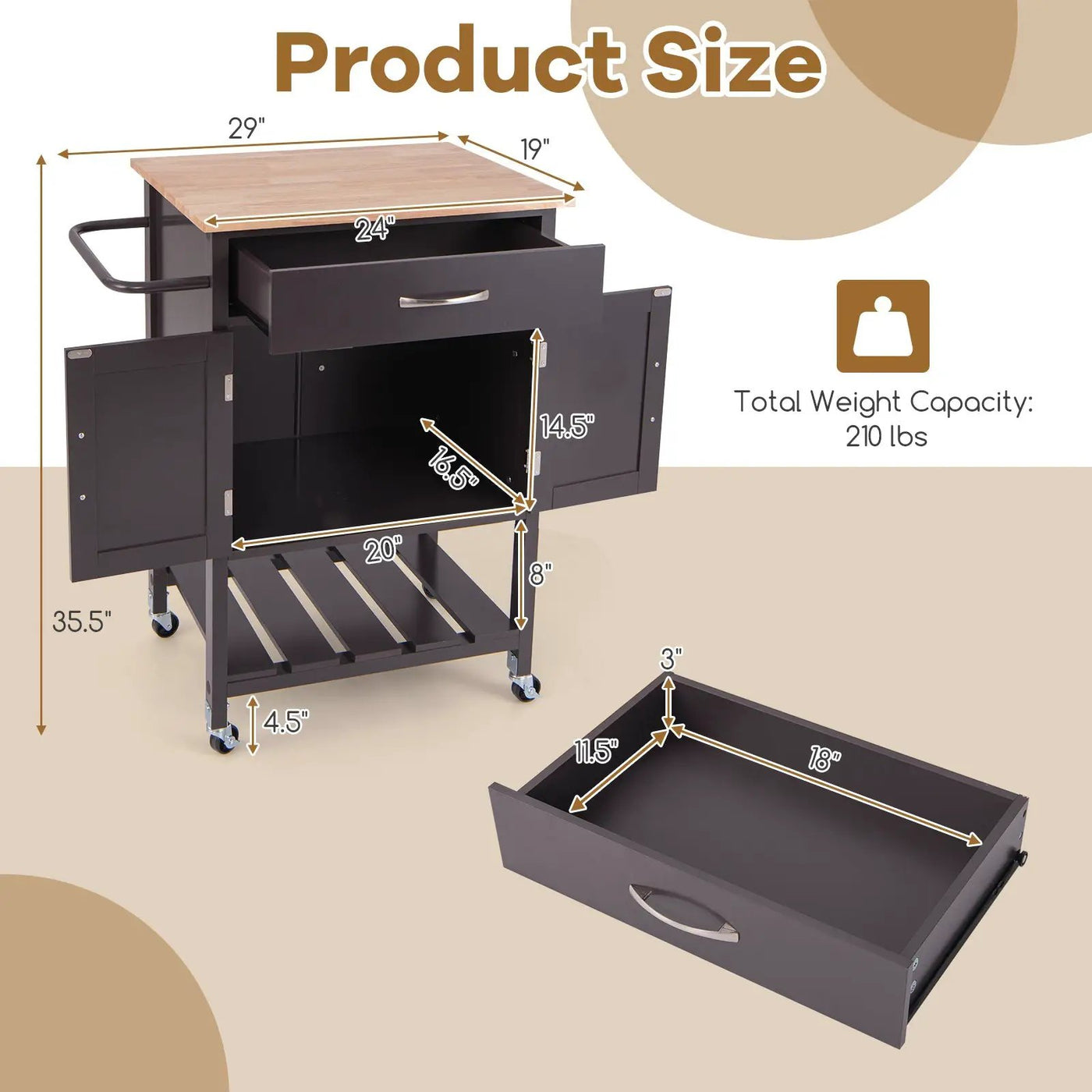 Rolling Kitchen Island Cart with Drawer and Towel Rack by DirectDeals