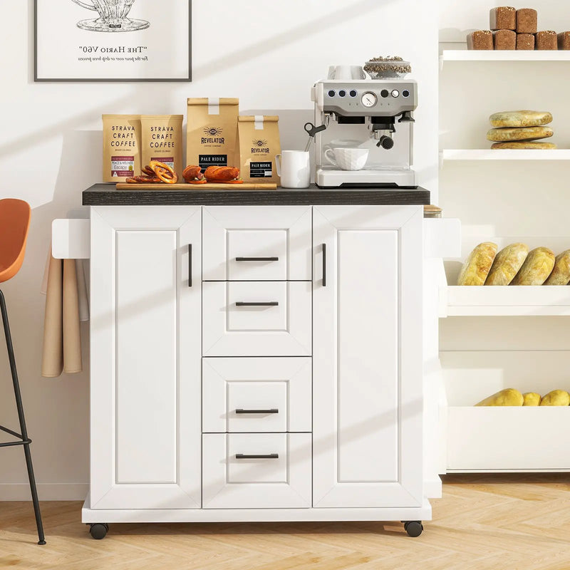 Rolling Kitchen Island Cart on Wheels with Storage Cabinets-White by DirectDeals