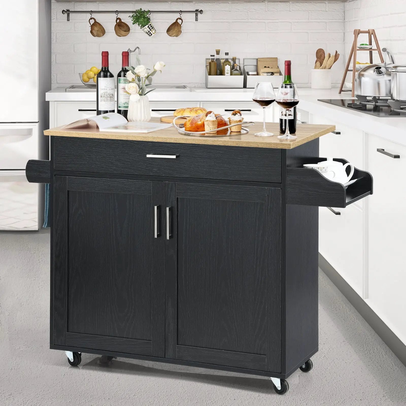 Rolling Kitchen Island Cart with Towel and Spice Rack by DirectDeals