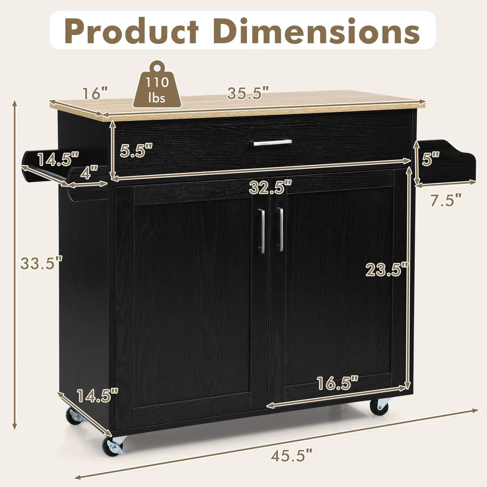 Rolling Kitchen Island Cart with Towel and Spice Rack by DirectDeals