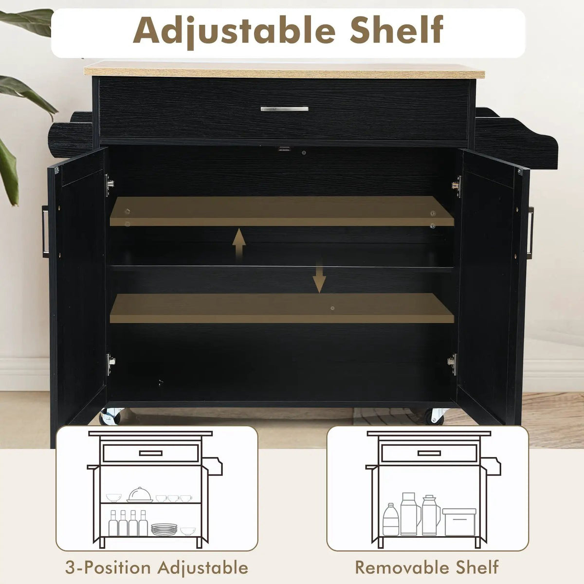 Rolling Kitchen Island Cart with Towel and Spice Rack by DirectDeals