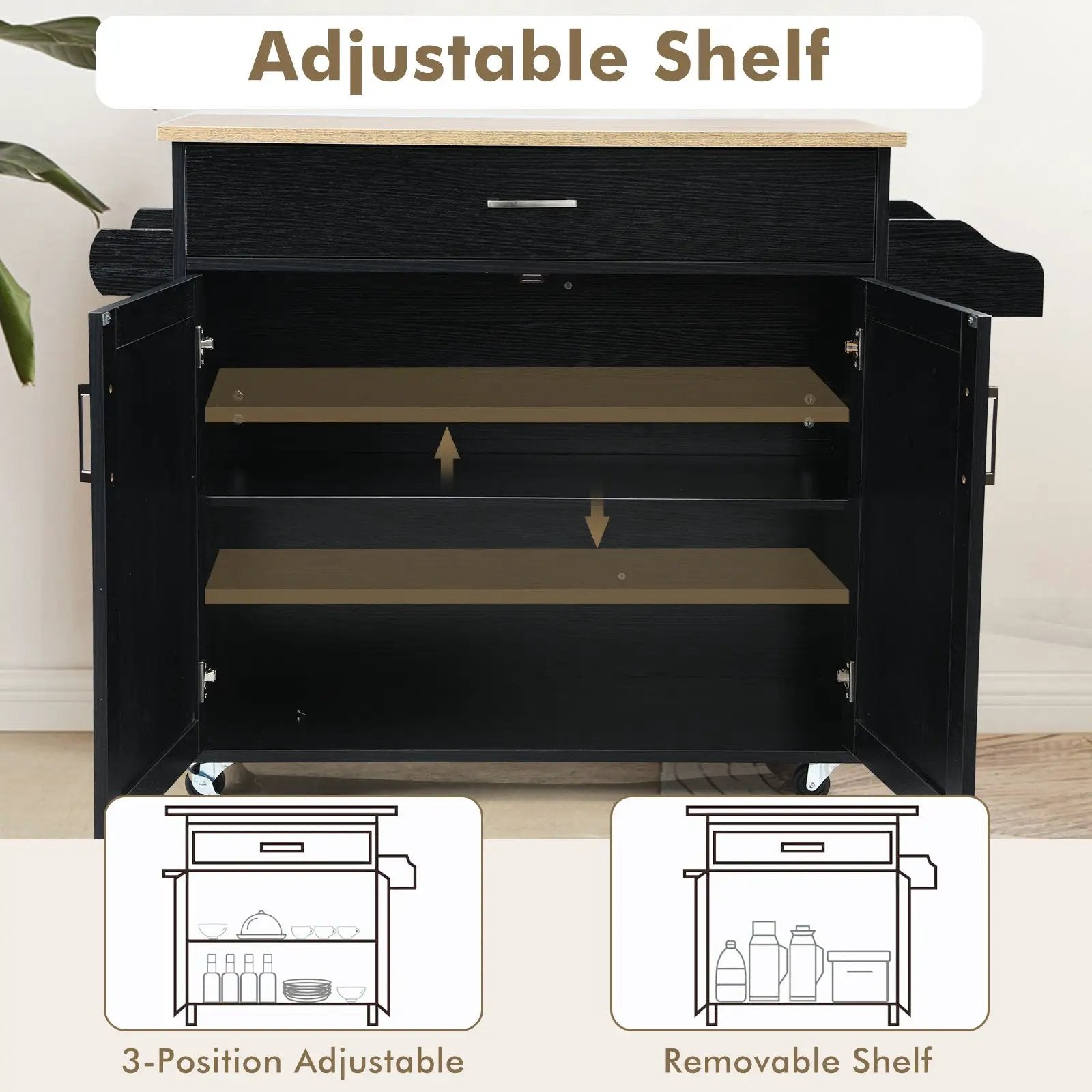 Rolling Kitchen Island Cart with Towel and Spice Rack by DirectDeals