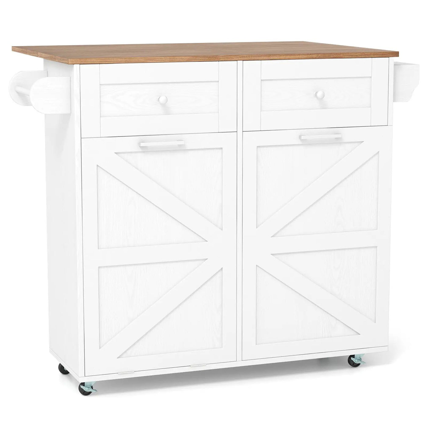 Rolling Kitchen Island with Trash Can Cabinet and Rubber Universal Wheels by DirectDeals