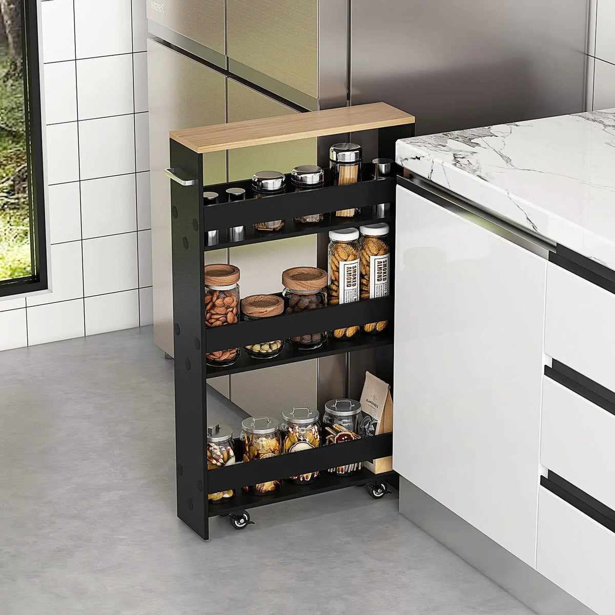 Rolling Kitchen Slim Storage Cart Mobile Shelving Organizer with Handle by DirectDeals