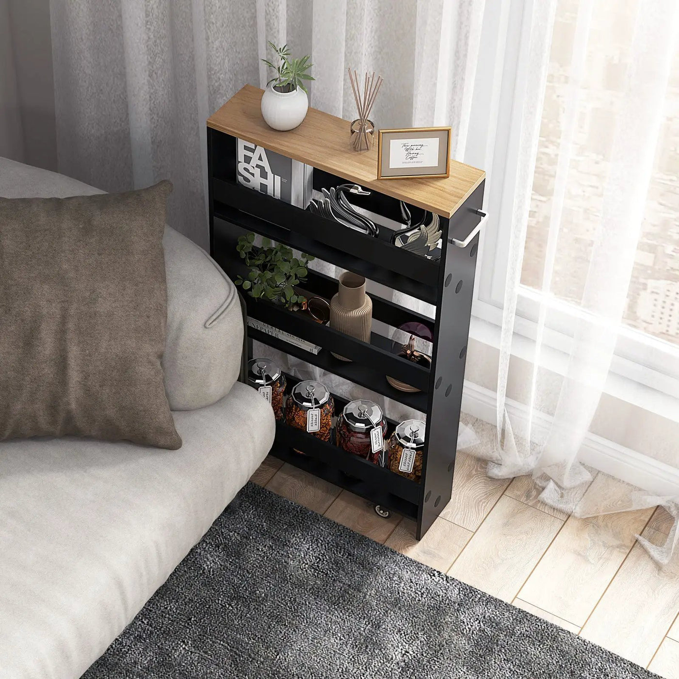 Rolling Kitchen Slim Storage Cart Mobile Shelving Organizer with Handle by DirectDeals