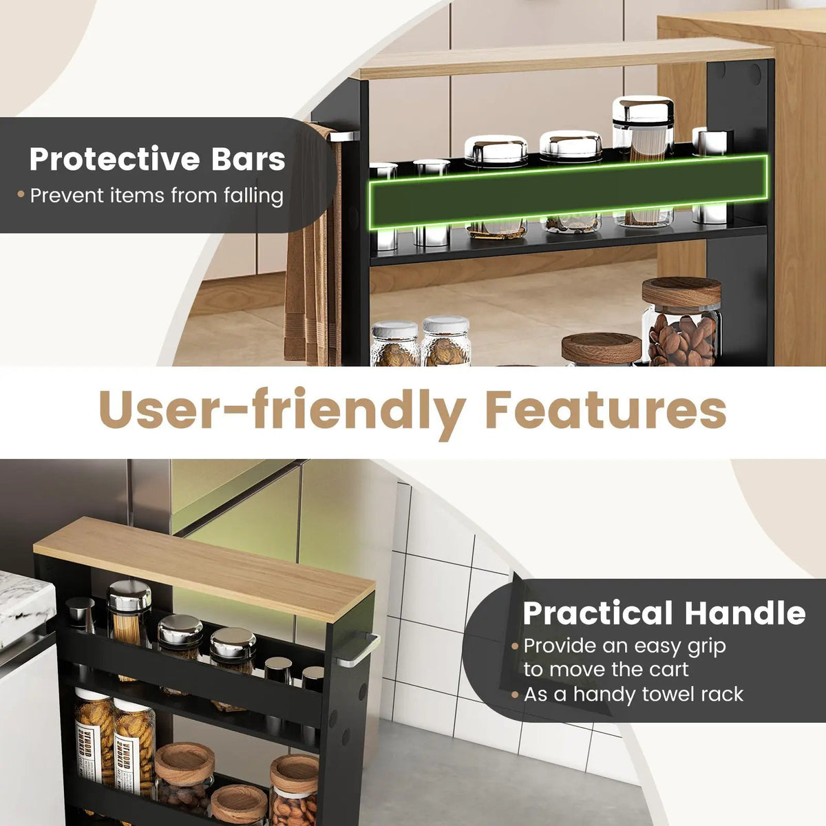 Rolling Kitchen Slim Storage Cart Mobile Shelving Organizer with Handle by DirectDeals