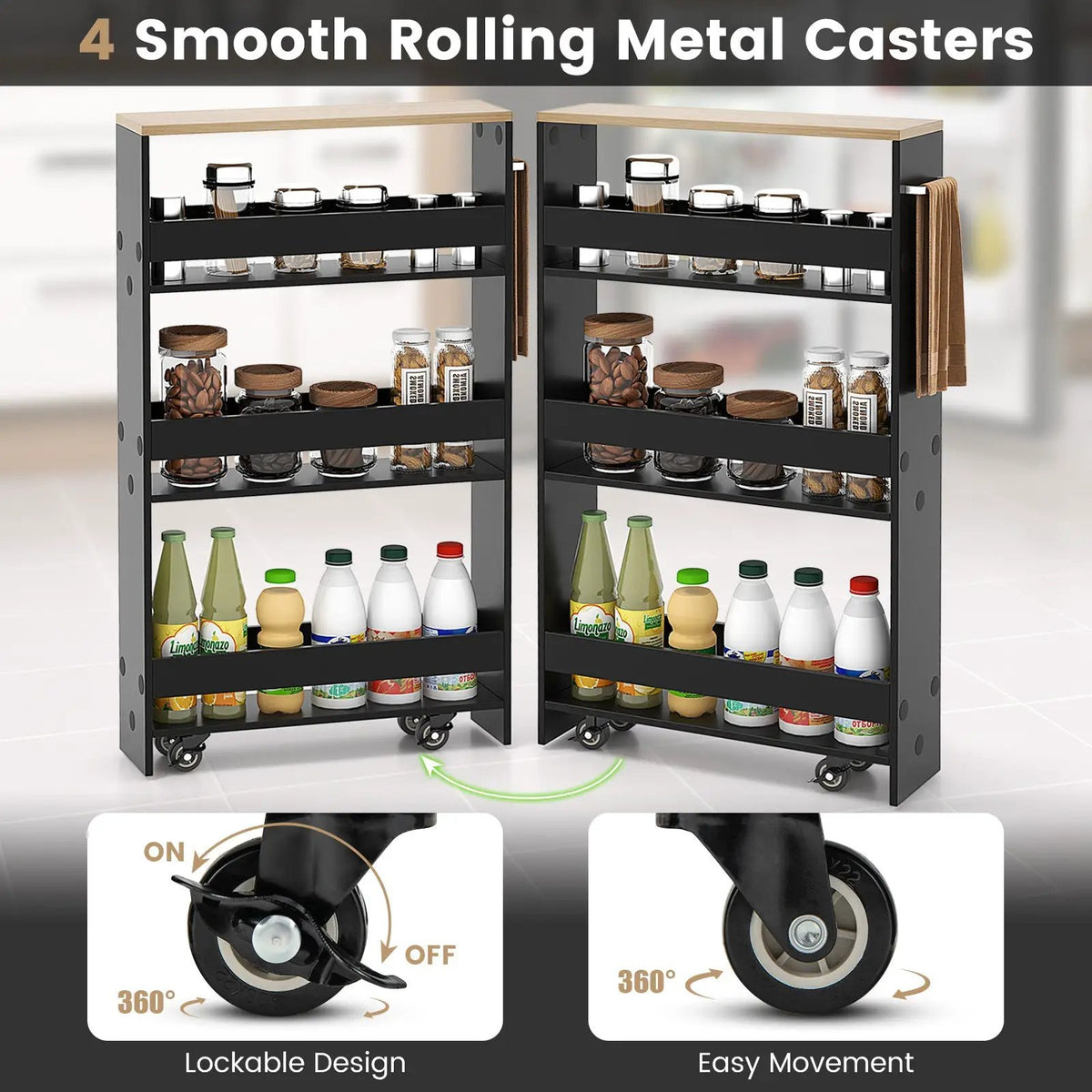 Rolling Kitchen Slim Storage Cart Mobile Shelving Organizer with Handle by DirectDeals