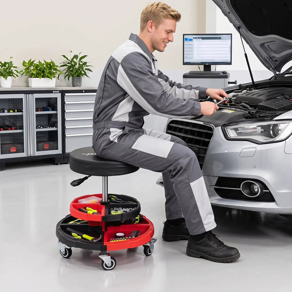 Rolling Mechanic Stool with Adjustable Height and Tool Trays