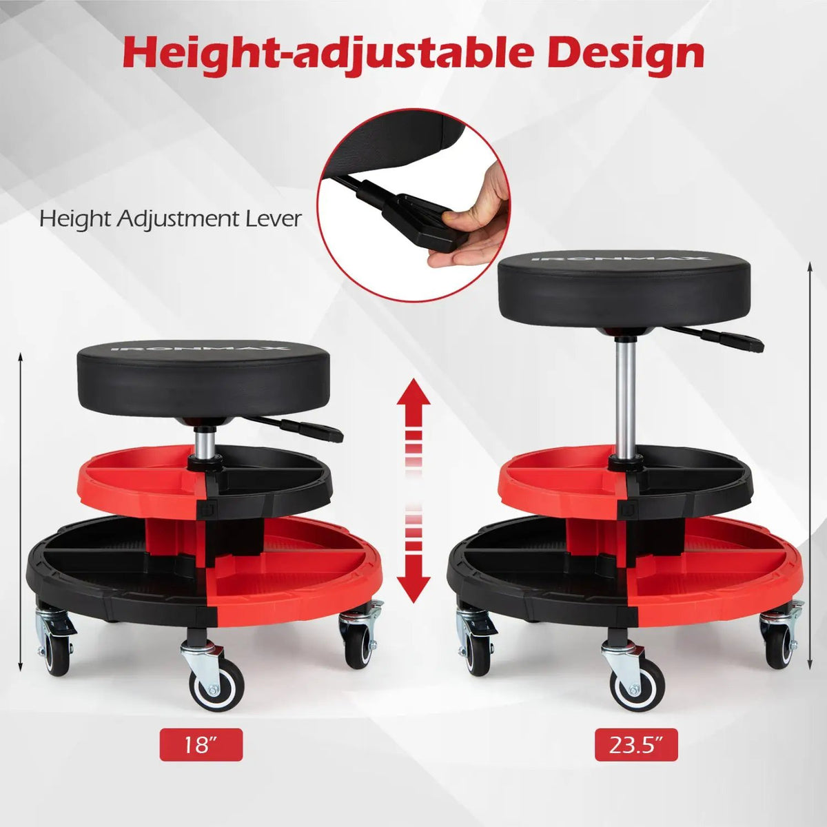 Rolling Mechanic Stool with Adjustable Height and Tool Trays by DirectDeals