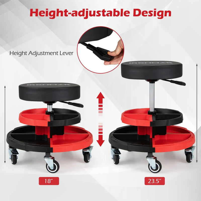 Rolling Mechanic Stool with Adjustable Height and Tool Trays by DirectDeals