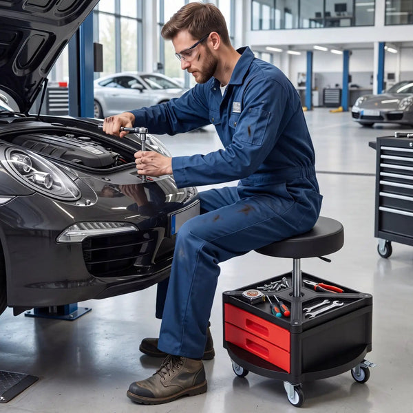 Rolling Mechanic Stool with Cushioned Seat & Tool Trays 330 LBS, photo 2 of 8