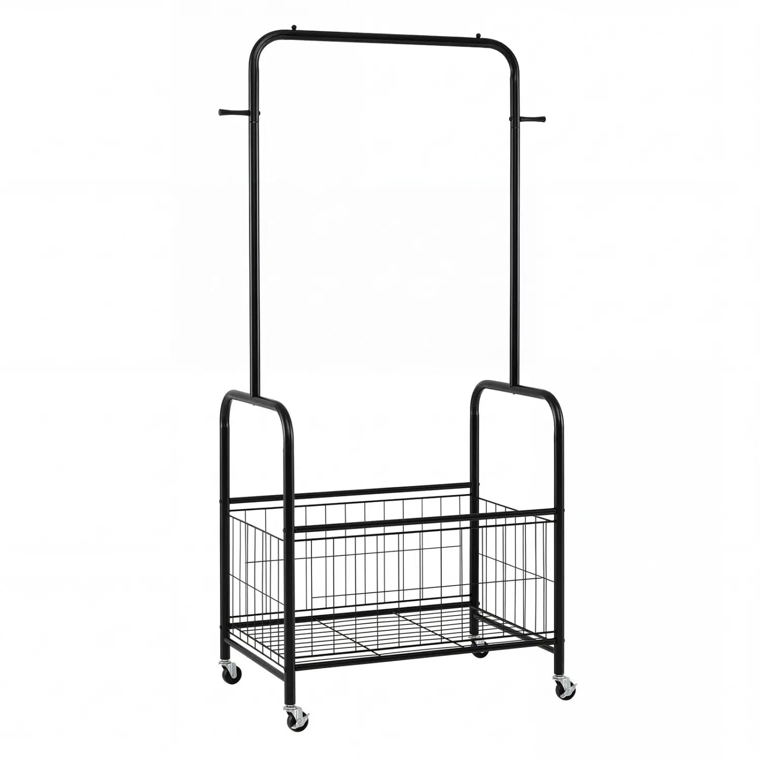 Rolling Metal Clothes Rack with Hanging Rod and Storage Basket by DirectDeals