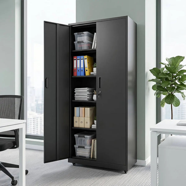 Rolling Metal Storage Cabinet 73" Lockable with 4 Wheels